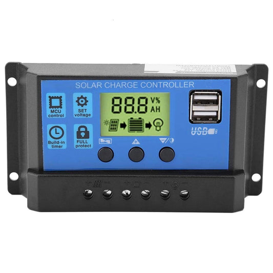 Solar Controller PWM 12V/24V USB Solar Panel Battery Controller Regulator LCD Display 10/20/30A Overload Overcurrent