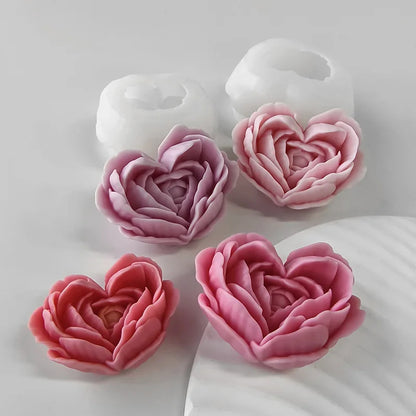 3D Heart-Shaped Rose Petal Silicone Candle Mold Aroma Candles Decorative Crafts & Gifts (Small)