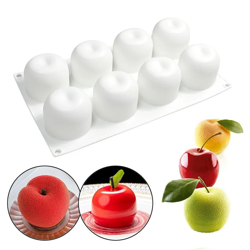 8 Cavity Apple Shape Silicone Mould Pastry Pudding Ice Cream & Frozen Desserts