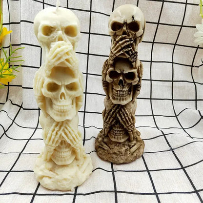 3D Triple Skull Skeleton Spritual Candle Silicone Mold DIY Candles Soap Resin & Halloween Décor