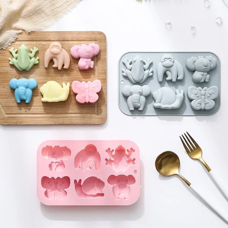 6 Cavity Cartoon Animal Silicone Mold Candy Jelly Ice Cube Soap