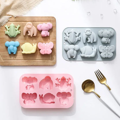 6 Cavity Cartoon Animal Silicone Mold Candy Jelly Ice Cube Soap