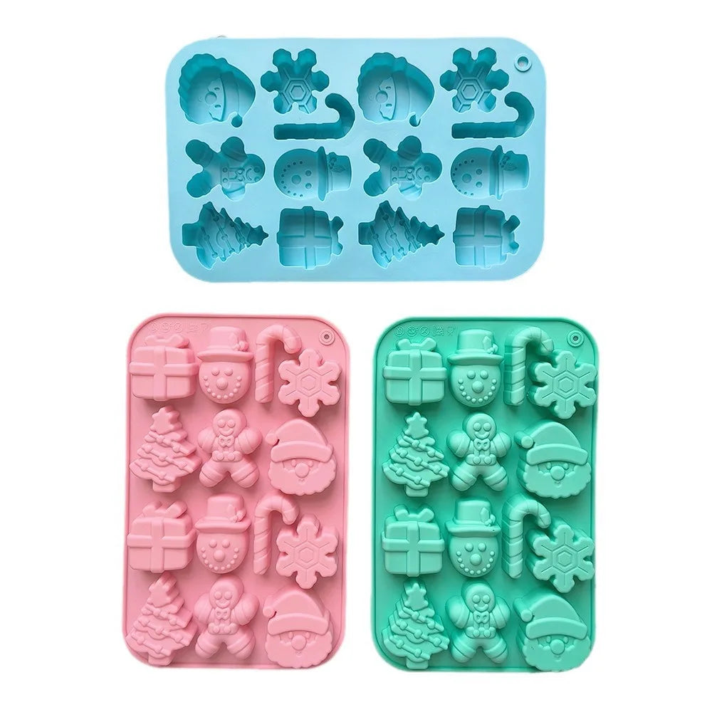 14-Cavity Christmas Silicone Chocolate Mould for Santa Snowman Tree Gift and Candy