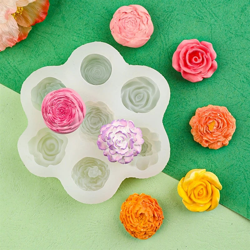 7 Cavity 3D Rose Flower Silicone Mould for Candle Making Soap Making Resin Art