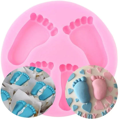 4 Cavity Baby Footprint Silicone Mold for Fondant Chocolate Cake Decoration Soap