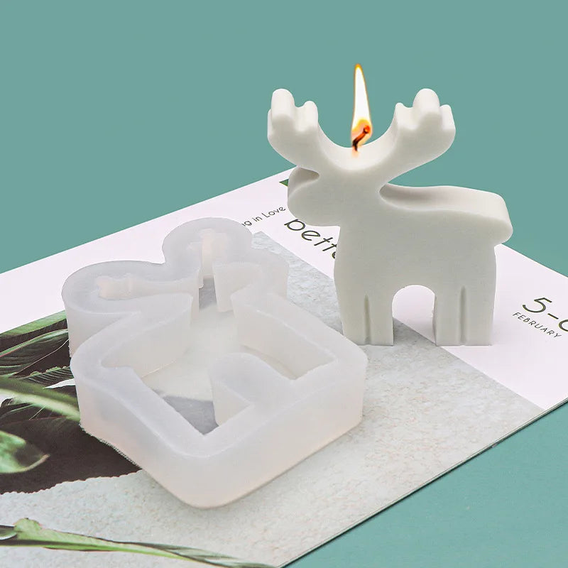 3D Reindeer Silicone Candle Mould for Christmas Decorations DIY Wax Candles Soap