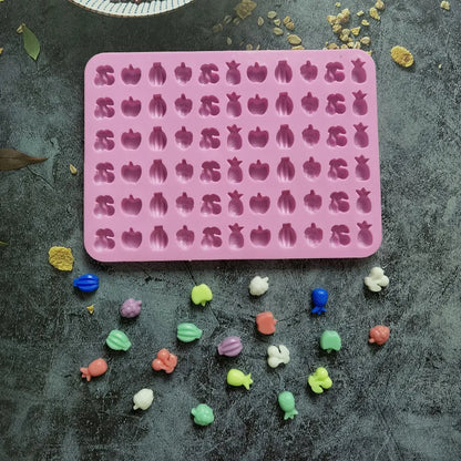 66 Cavity Mini Fruit and Heart Silicone Mould for Chocolate Candy Jelly and DIY Dessert Making