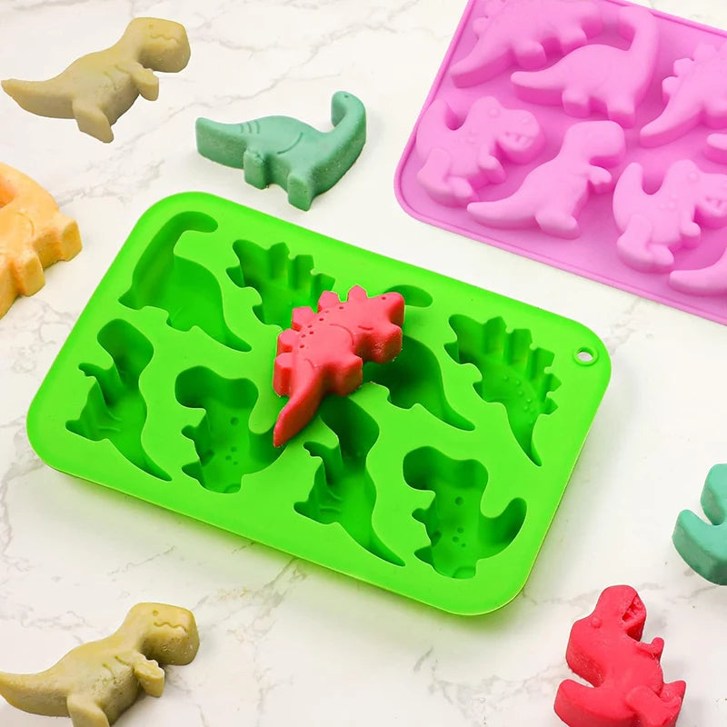 8 Cavity Dinosaur Silicone Mold Jelly Cupcake Toppers Cake Decoration Soap