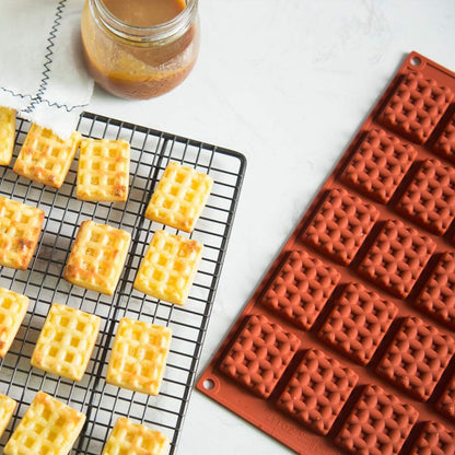 20 Cavity Mini Waffle Silicone Mold for Chocolate Candy Fondant and Dessert Making