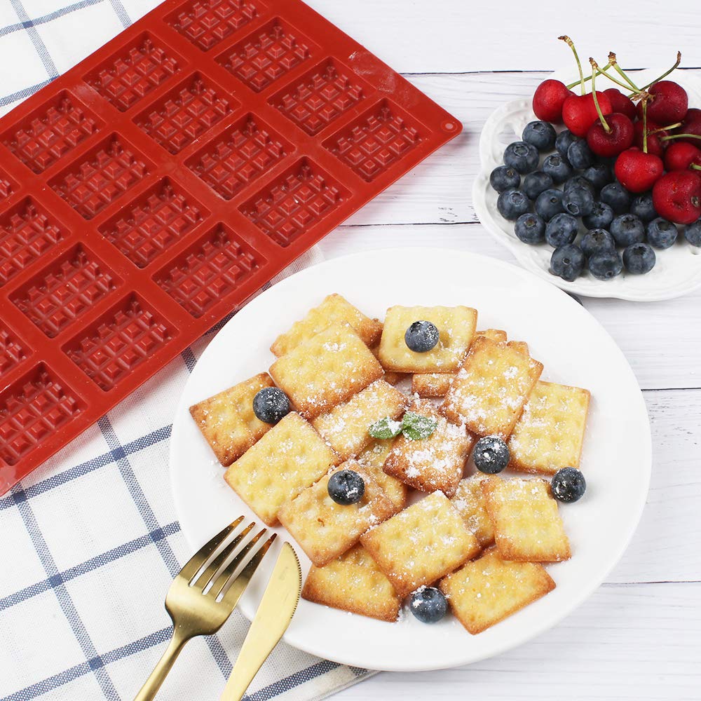 20 Cavity Mini Waffle Silicone Mold for Chocolate Candy Fondant and Dessert Making