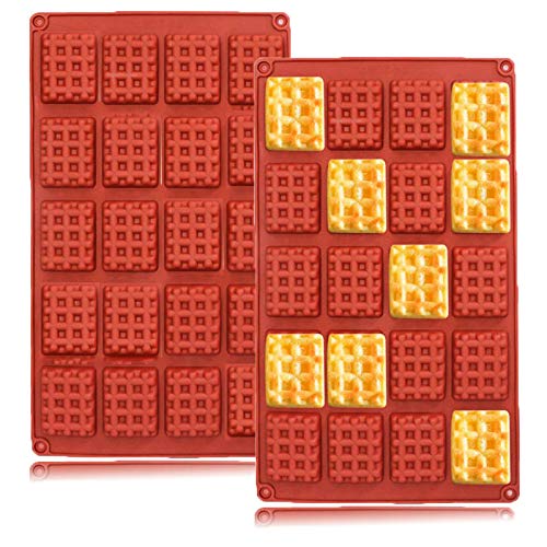 20 Cavity Mini Waffle Silicone Mold for Chocolate Candy Fondant and Dessert Making
