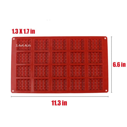 20 Cavity Mini Waffle Silicone Mold for Chocolate Candy Fondant and Dessert Making
