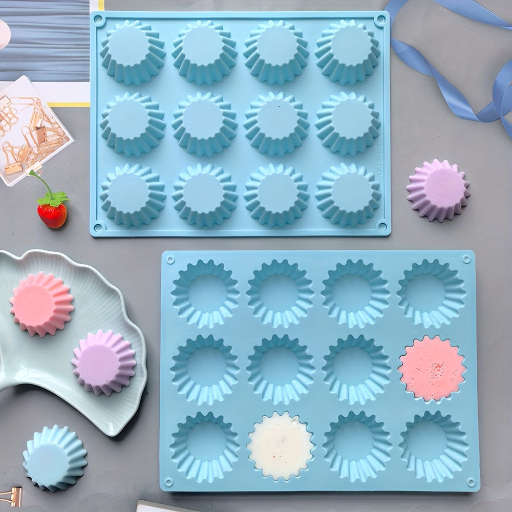 12 Cavity Fluted Cupcake Silicone Mold Cupcakes Chocolate Jelly Pudding Soap