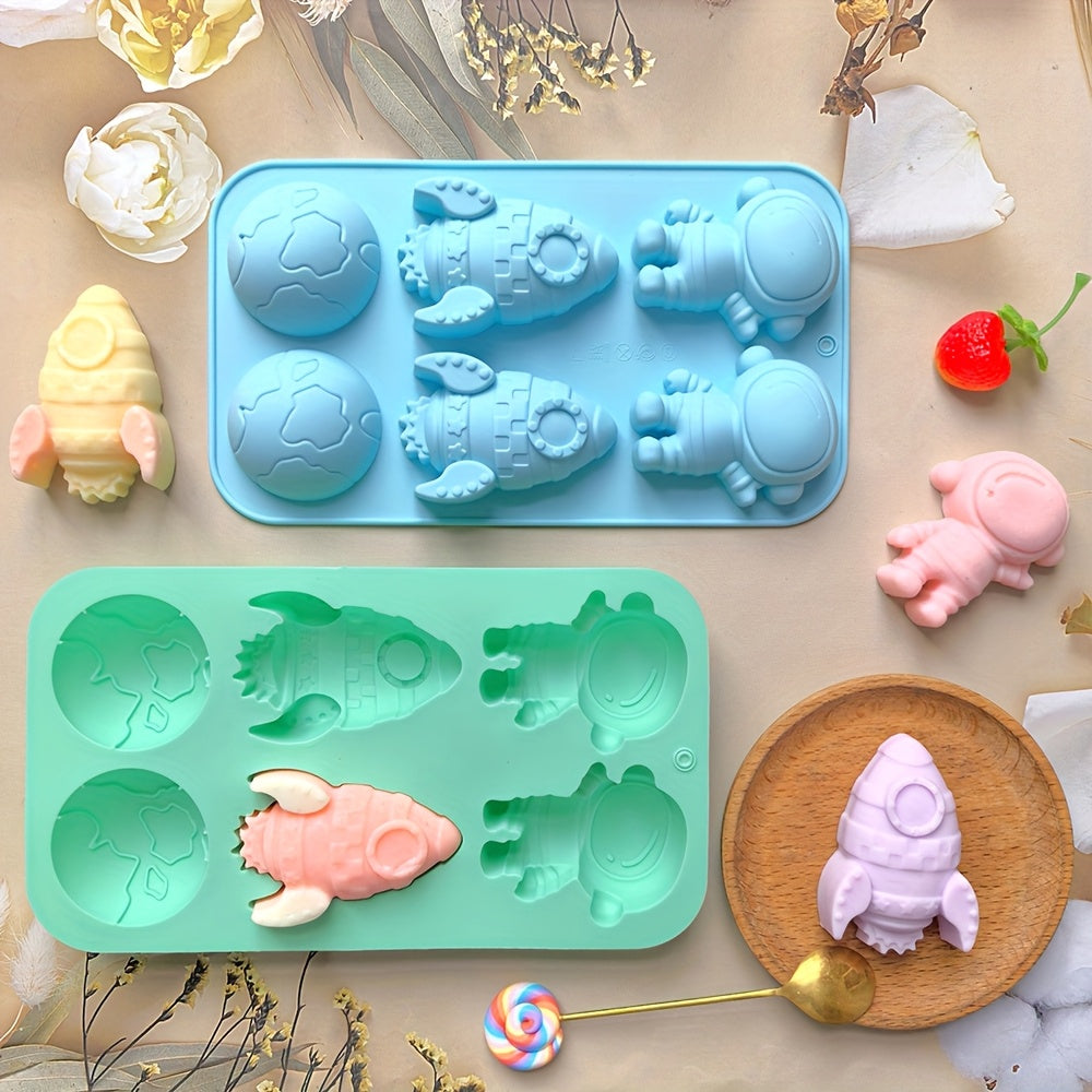 6 Cavity Silicone Rocket Astronaut Shaped Chocolate Candy Cake Mold