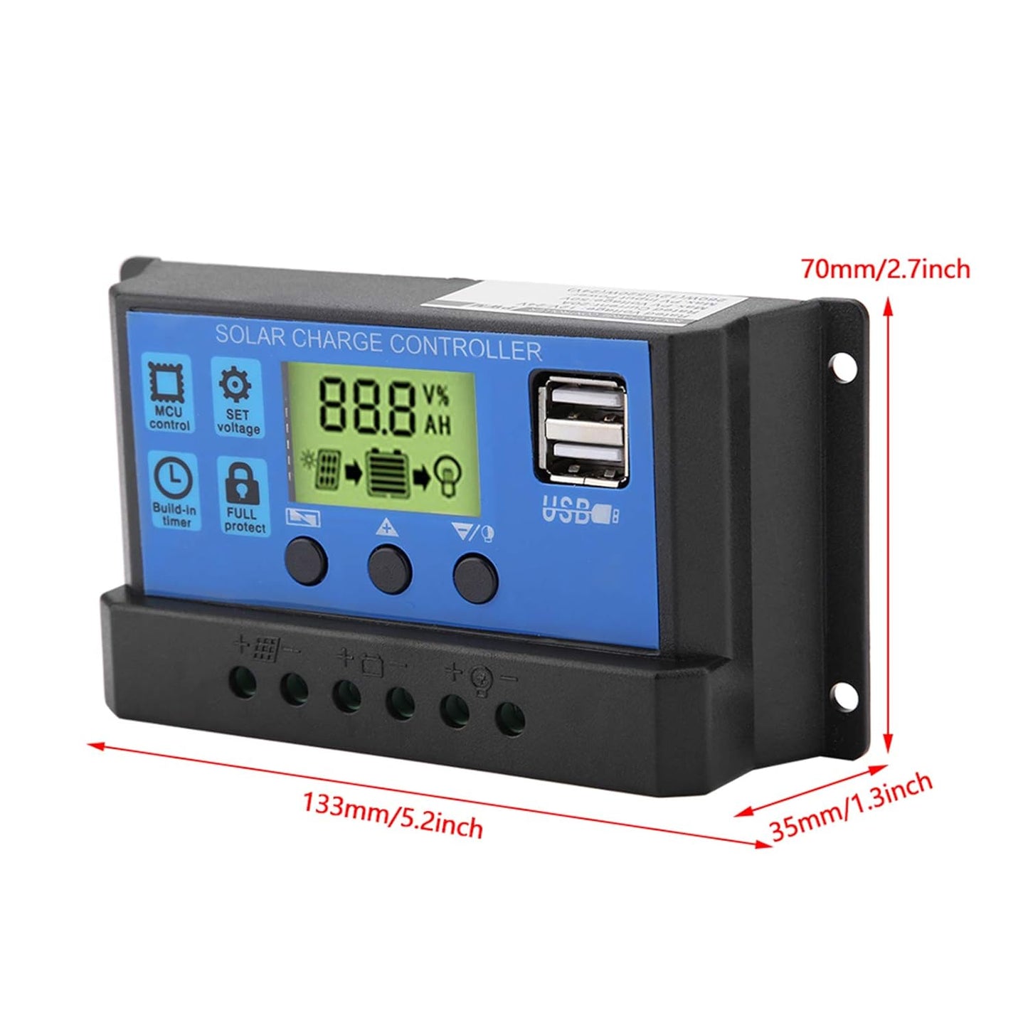 Solar Controller PWM 12V/24V USB Solar Panel Battery Controller Regulator LCD Display 10/20/30A Overload Overcurrent