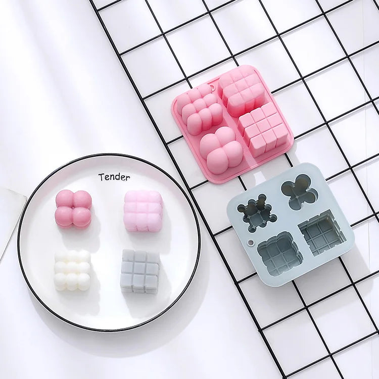 4 Cavity 3D Multi-Shape Silicone Candle Mold  DIY Candles Soap & Crafts