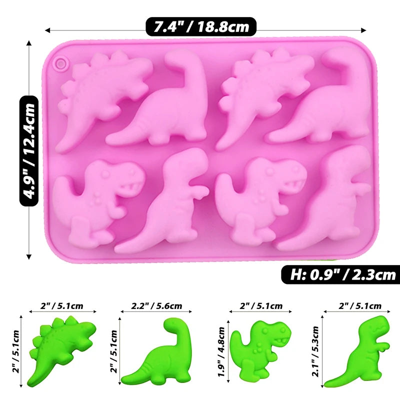8 Cavity Dinosaur Silicone Mold Jelly Cupcake Toppers Cake Decoration Soap