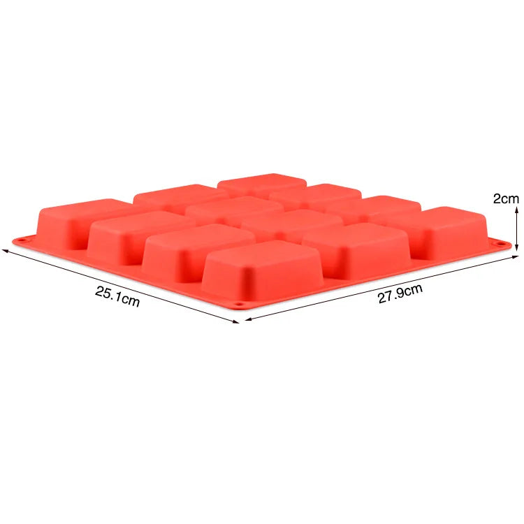 12 Cavity Large Rectangle Loaf Silicone Mould Handmade Soap Bath Bombs Candle Wax