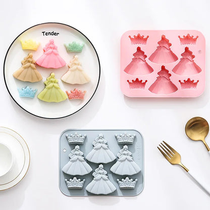 8 Cavity Princess Dress & Crown Silicone Mold Cake Decoration Resin Soap Candle