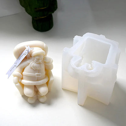 3D Sitting Santa Claus Silicone Candle Mould for DIY Christmas Candle Making and Resin Crafts