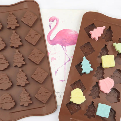 15 cavity Christmas Silicone Chocolate Mould Tray for Santa Hat Christmas Tree Candy Making