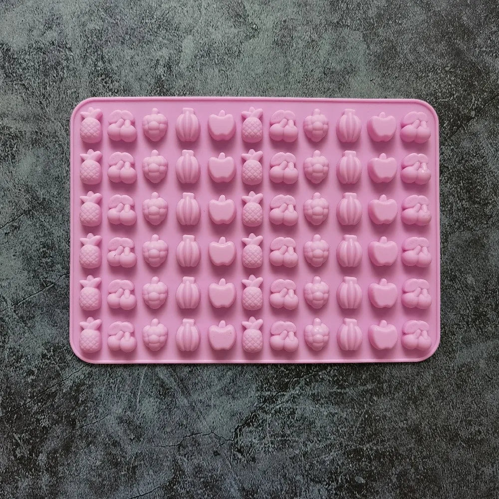 66 Cavity Mini Fruit and Heart Silicone Mould for Chocolate Candy Jelly and DIY Dessert Making