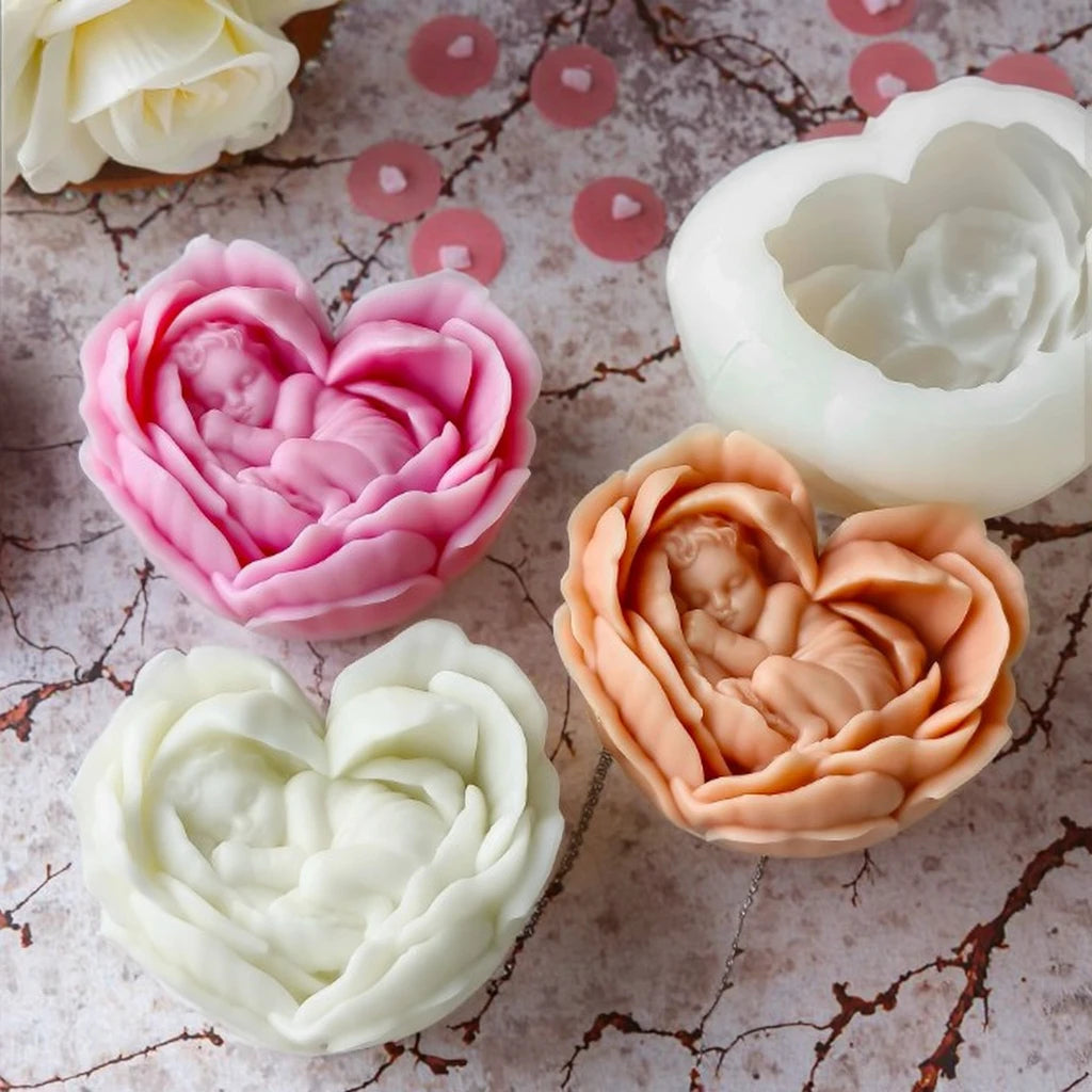 3D Heart Baby Rose Silicone Candle Mold DIY Scented Candles Decorative Gifts & Home Décor