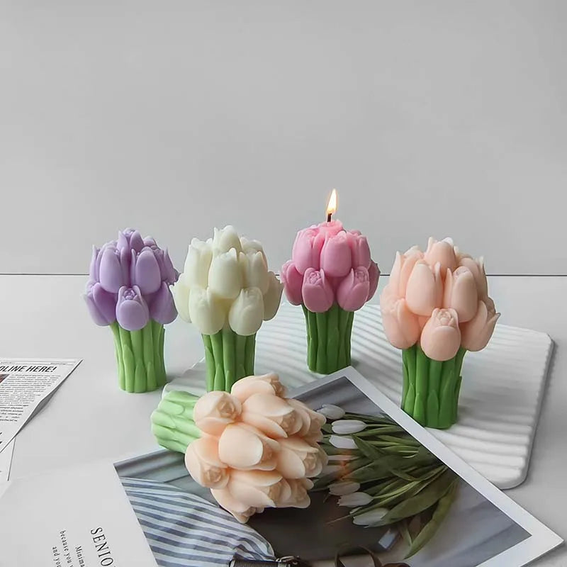 3D Tulip Bouquet Candle Silicone Mold DIY Candle Making Floral Decor & Handmade Gifts