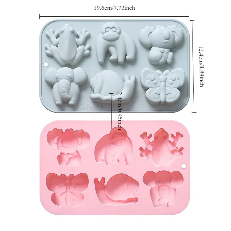 6 Cavity Cartoon Animal Silicone Mold Candy Jelly Ice Cube Soap