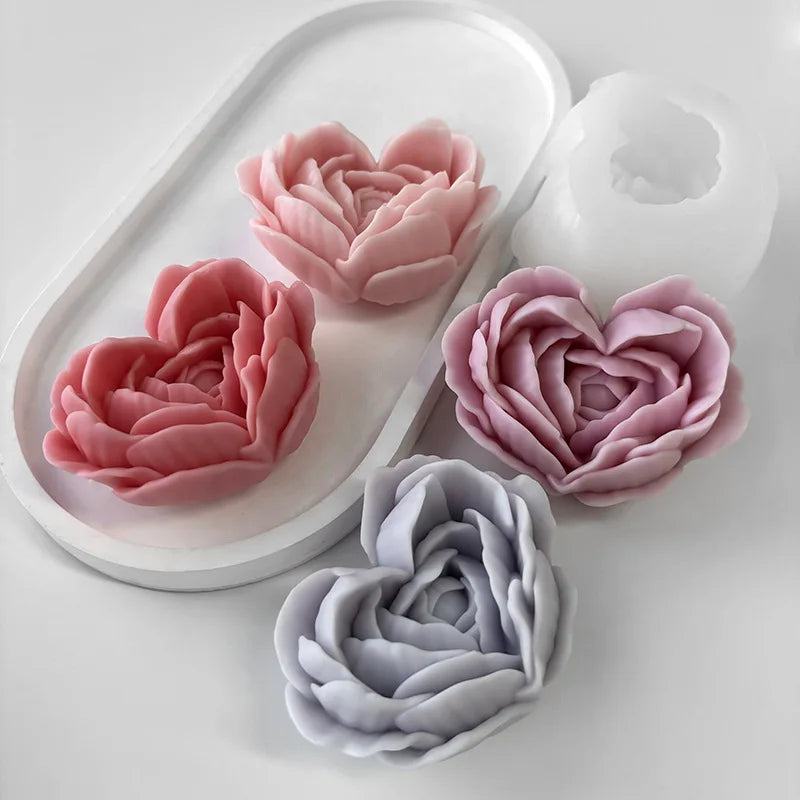 3D Heart-Shaped Rose Petal Silicone Candle Mold Aroma Candles Decorative Crafts & Gifts (Small)