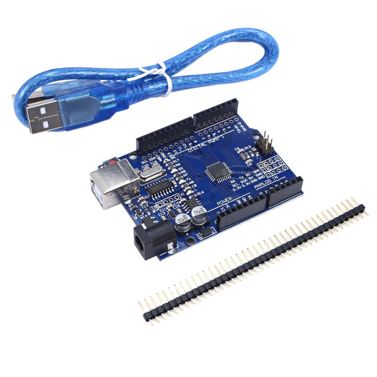 UNO R3 Board ATmega328P with USB Cable(Arduino-Compatible) for Arduino, Input Voltage 7-12V, 16MHZ,14 Digital 1/0 pins Support PWM, SRAW 2KB, Compatible with RPi 4B/3B+/3B/2B/B+/Zero/Zero W