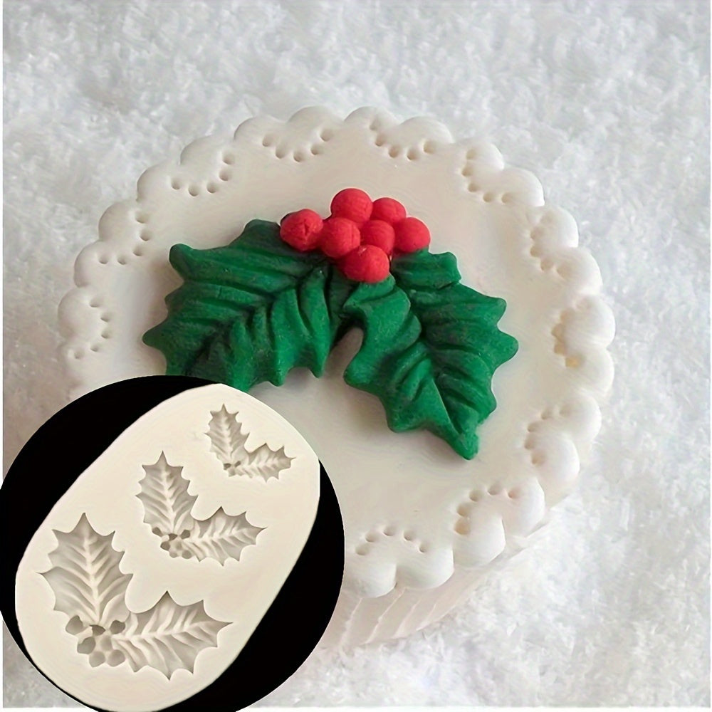 Christmas Holly Leaf Silicone Mould for Fondant Chocolate Cake Decoration