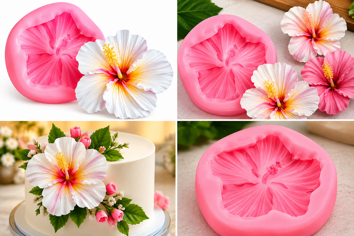 3D Hibiscus Flower Silicone Mould for Fondant Chocolate Cake Decoration and DIY Floral Crafts