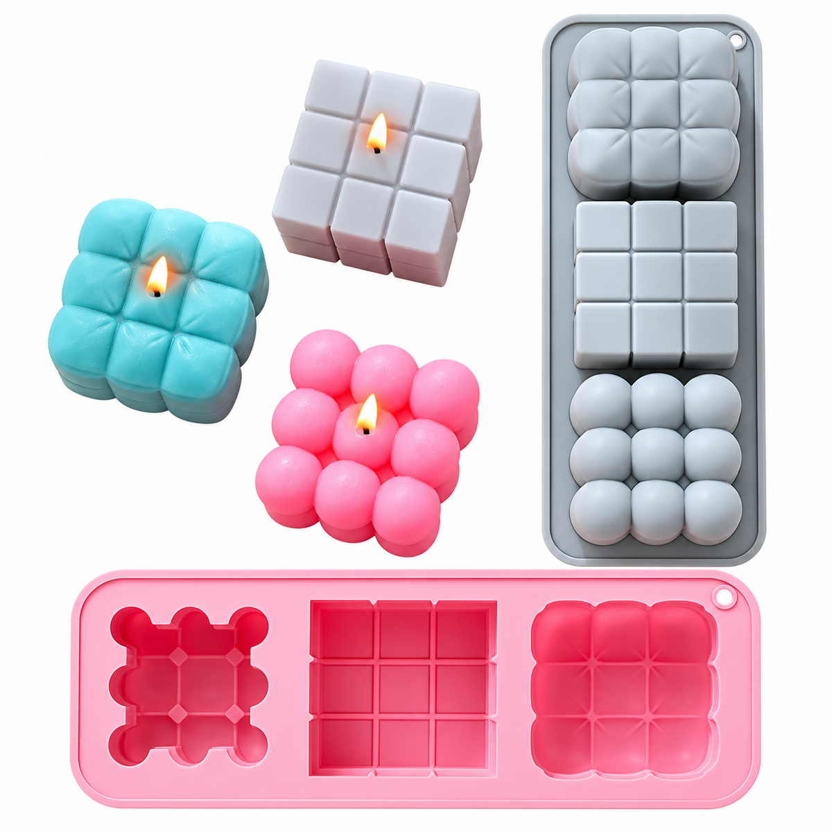 3D Bubble & Square Silicone Candle Mold DIY Soap Candle Cake