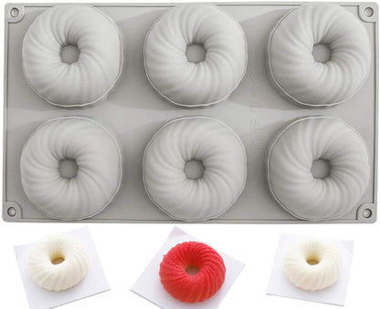 6 Cavity 3D Round Swirl Silicone Mousse Cake Mold Chocolate Pastry Pudding Jelly &Dessert