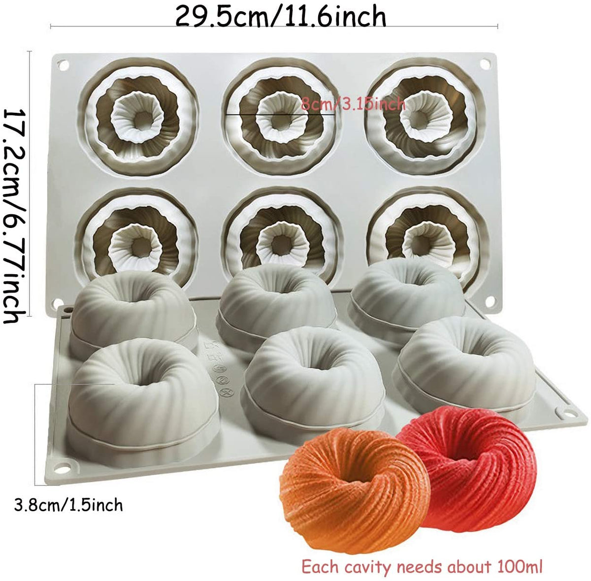 6 Cavity 3D Round Swirl Silicone Mousse Cake Mold Chocolate Pastry Pudding Jelly &Dessert