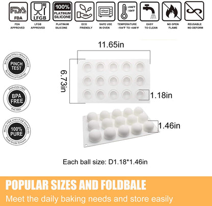 15 Cavity 3D Sphere Ball Silicone Mousse Cake Mold Chocolate Pastry Pudding