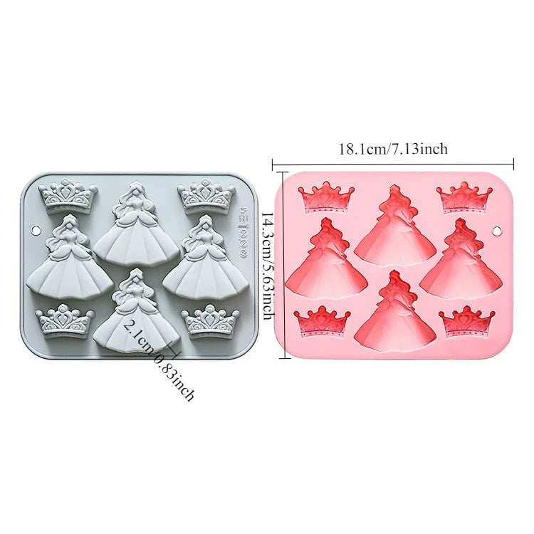 8 Cavity Princess Dress & Crown Silicone Mold Cake Decoration Resin Soap Candle