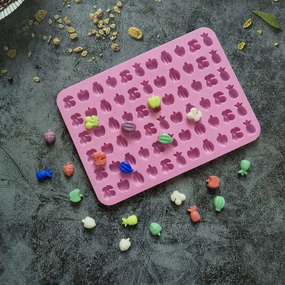 66 Cavity Mini Fruit and Heart Silicone Mould for Chocolate Candy Jelly and DIY Dessert Making