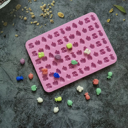 66 Cavity Mini Fruit and Heart Silicone Mould for Chocolate Candy Jelly and DIY Dessert Making