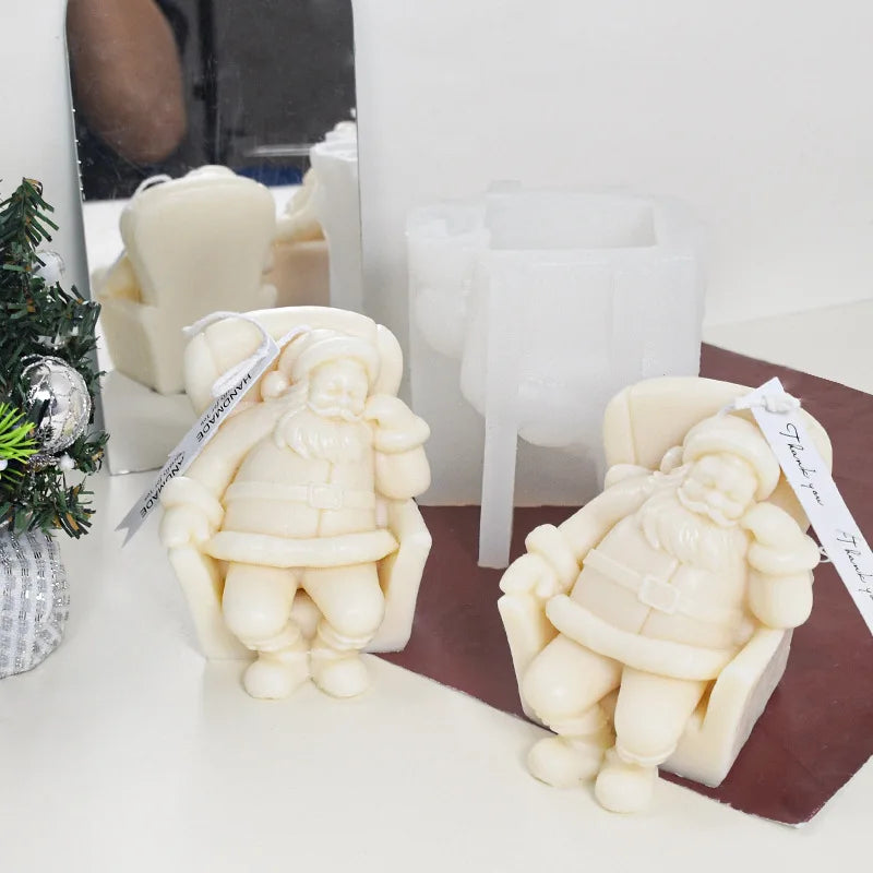 3D Sitting Santa Claus Silicone Candle Mould for DIY Christmas Candle Making and Resin Crafts