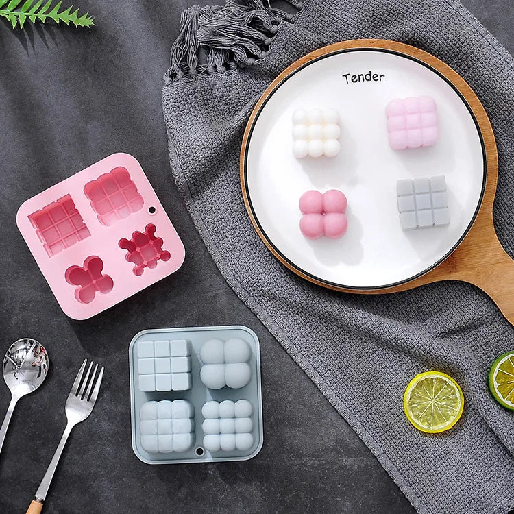 4 Cavity 3D Multi-Shape Silicone Candle Mold  DIY Candles Soap & Crafts