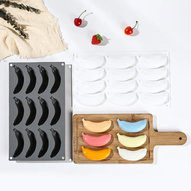 12 Cavity Banana Silicone Mould Desserts Jelly Candy Ice Cream