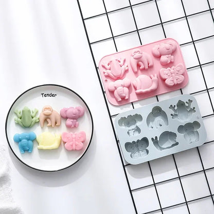 6 Cavity Cartoon Animal Silicone Mold Candy Jelly Ice Cube Soap