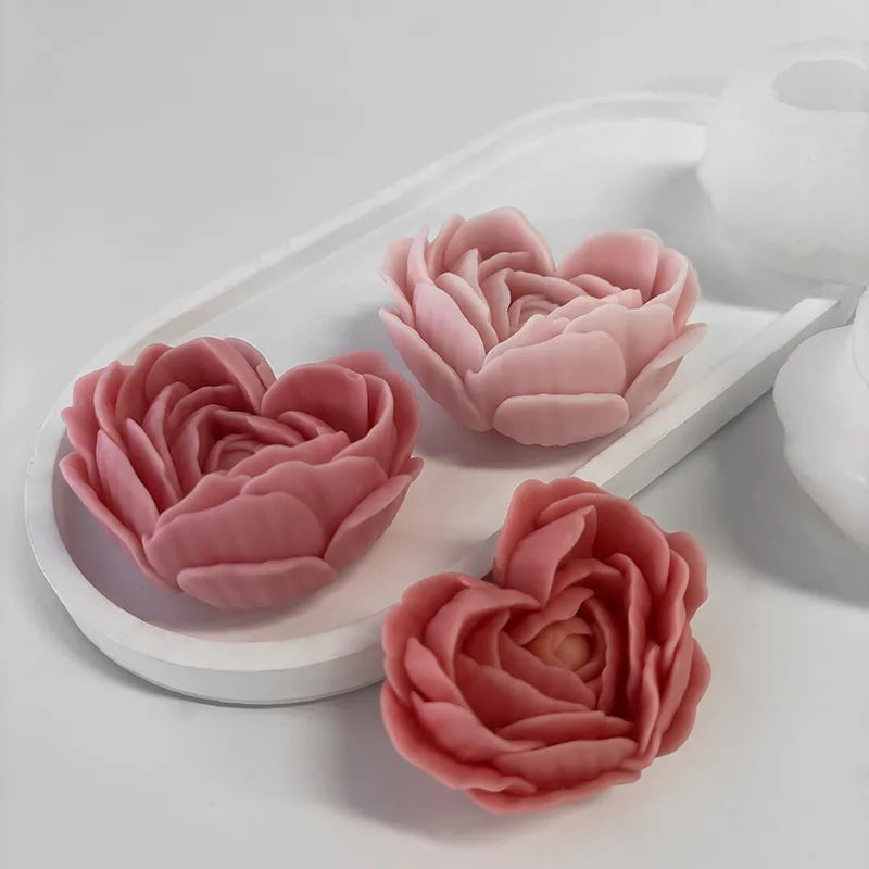 3D Heart-Shaped Rose Petal Silicone Candle Mold Aroma Candles Decorative Crafts & Gifts (Small)
