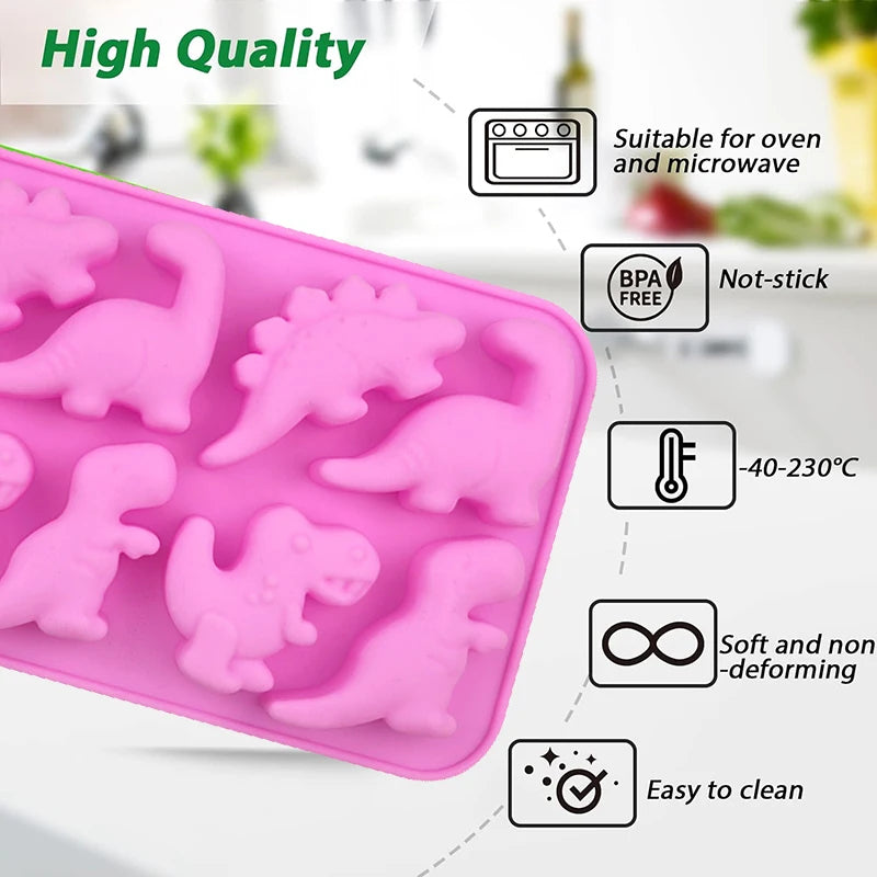 8 Cavity Dinosaur Silicone Mold Jelly Cupcake Toppers Cake Decoration Soap