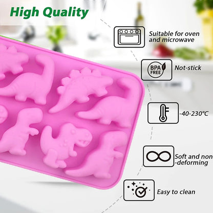 8 Cavity Dinosaur Silicone Mold Jelly Cupcake Toppers Cake Decoration Soap