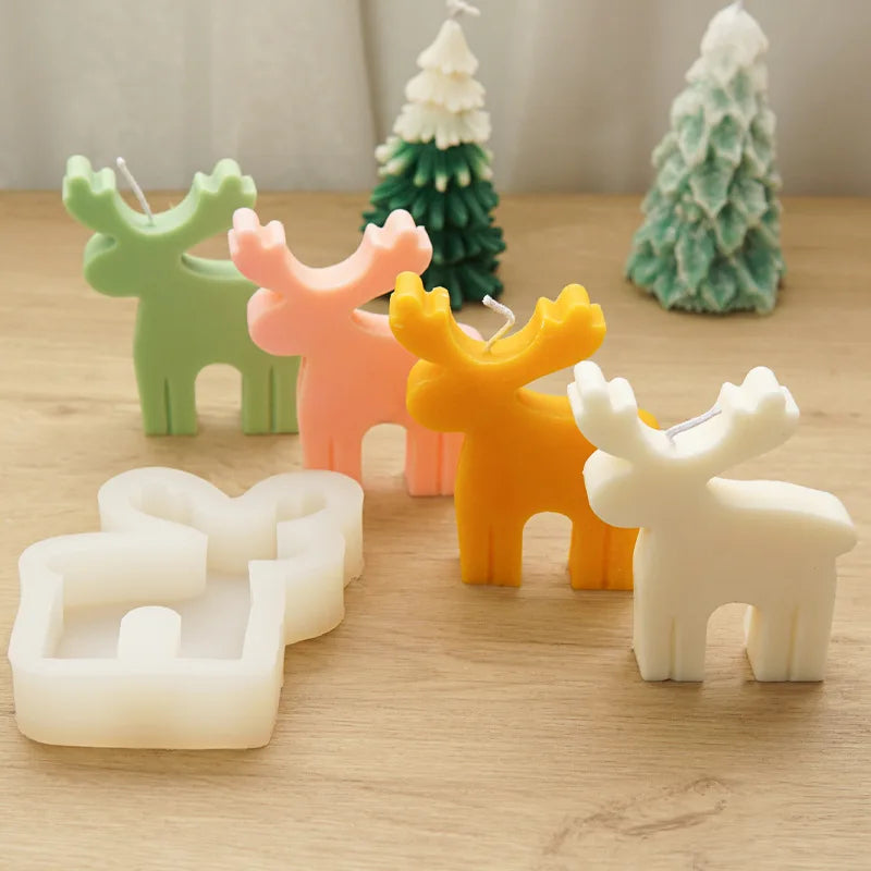 3D Reindeer Silicone Candle Mould for Christmas Decorations DIY Wax Candles Soap