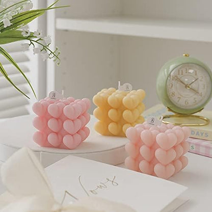 3D 2 Cavity Heart Bubble Cube Candle Mold Food Grade Silicone Bubble Candle Mold DIY