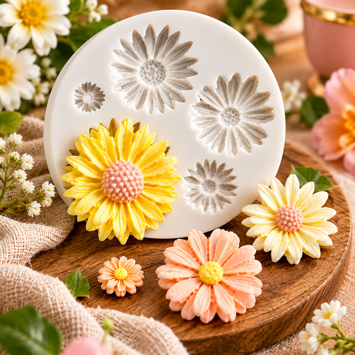 6 Cavity Multi Design Flower Silicone Mould for Fondant Chocolate Cake Decoration